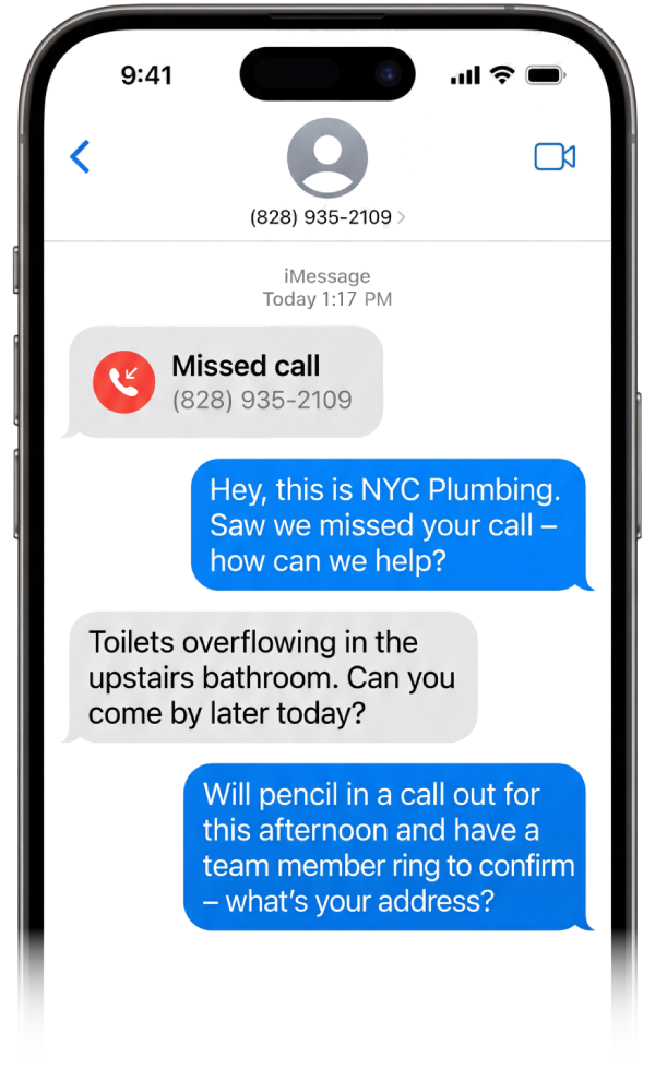 Example missed-call conversation handled by GetCallbacks